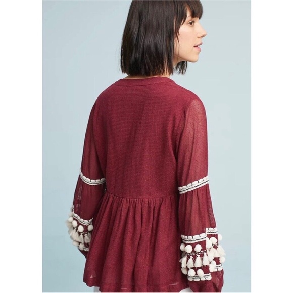 Anthropologie Boho Burgundy Blouse with Tassel Details - Picture 2 of 9